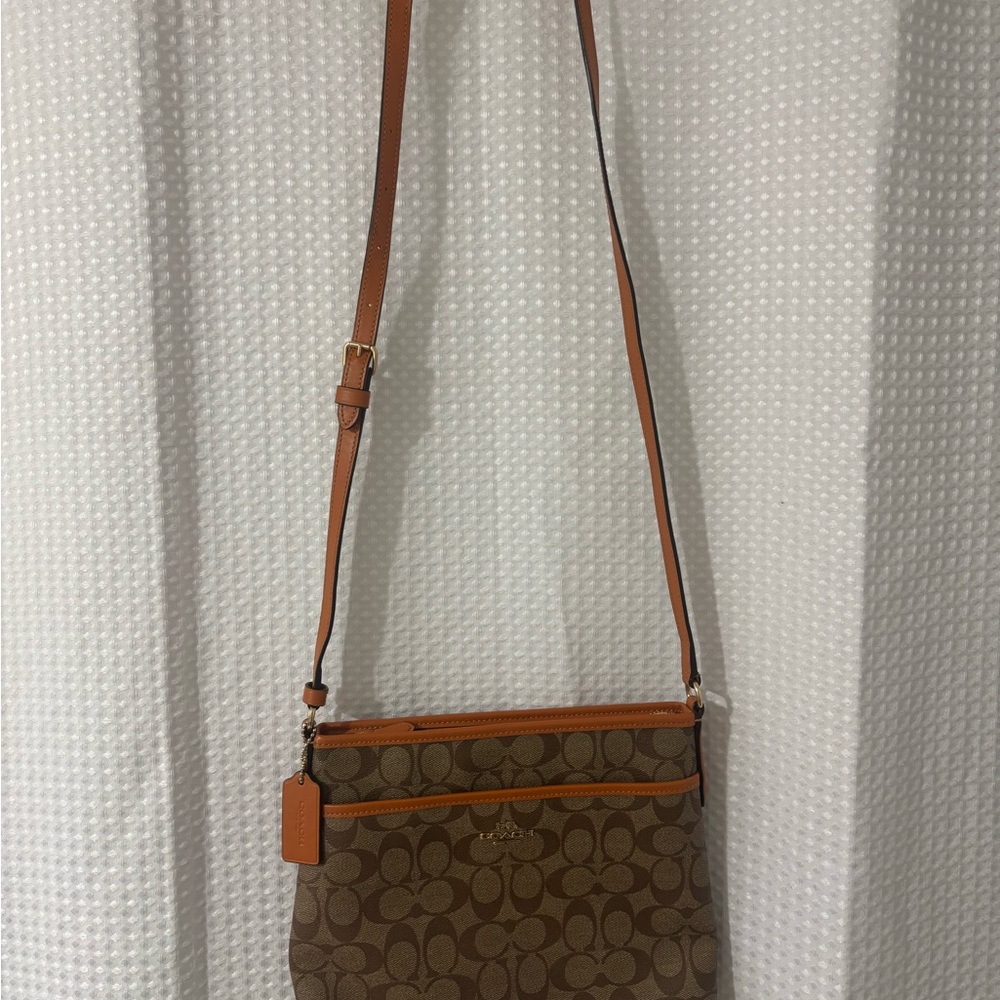 Coach Signature Tan and Brown Crossbody Bag